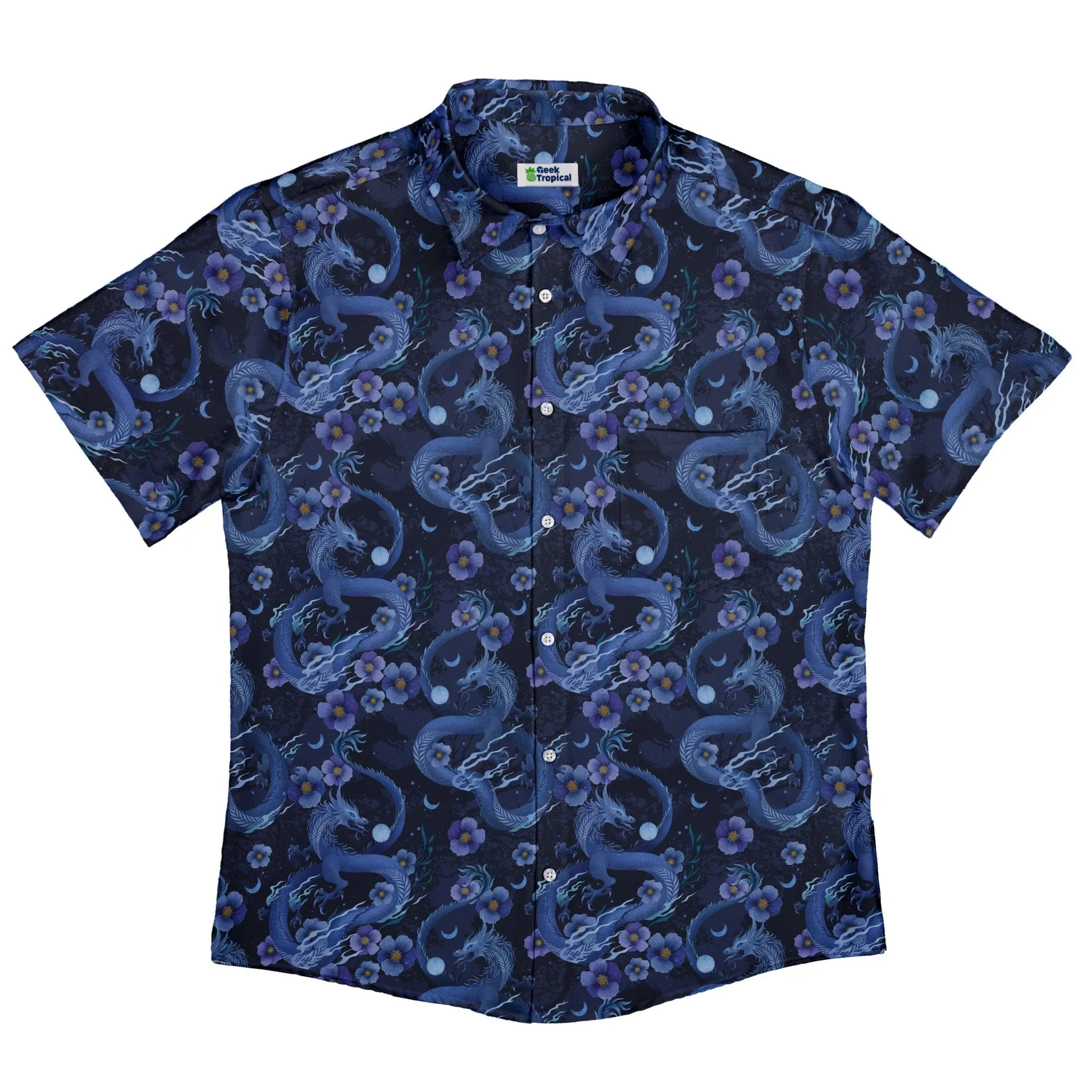 Floral Dragon Night Button Up Shirt