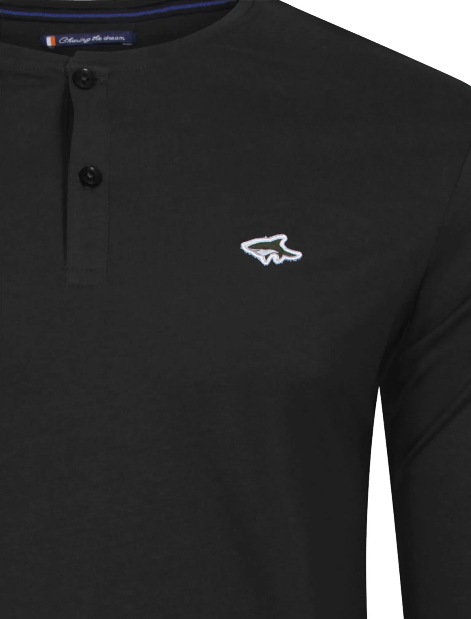 Goodge Henley Long Sleeve Cotton Top in Black - Le Shark
