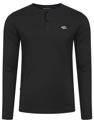 Goodge Henley Long Sleeve Cotton Top in Black - Le Shark