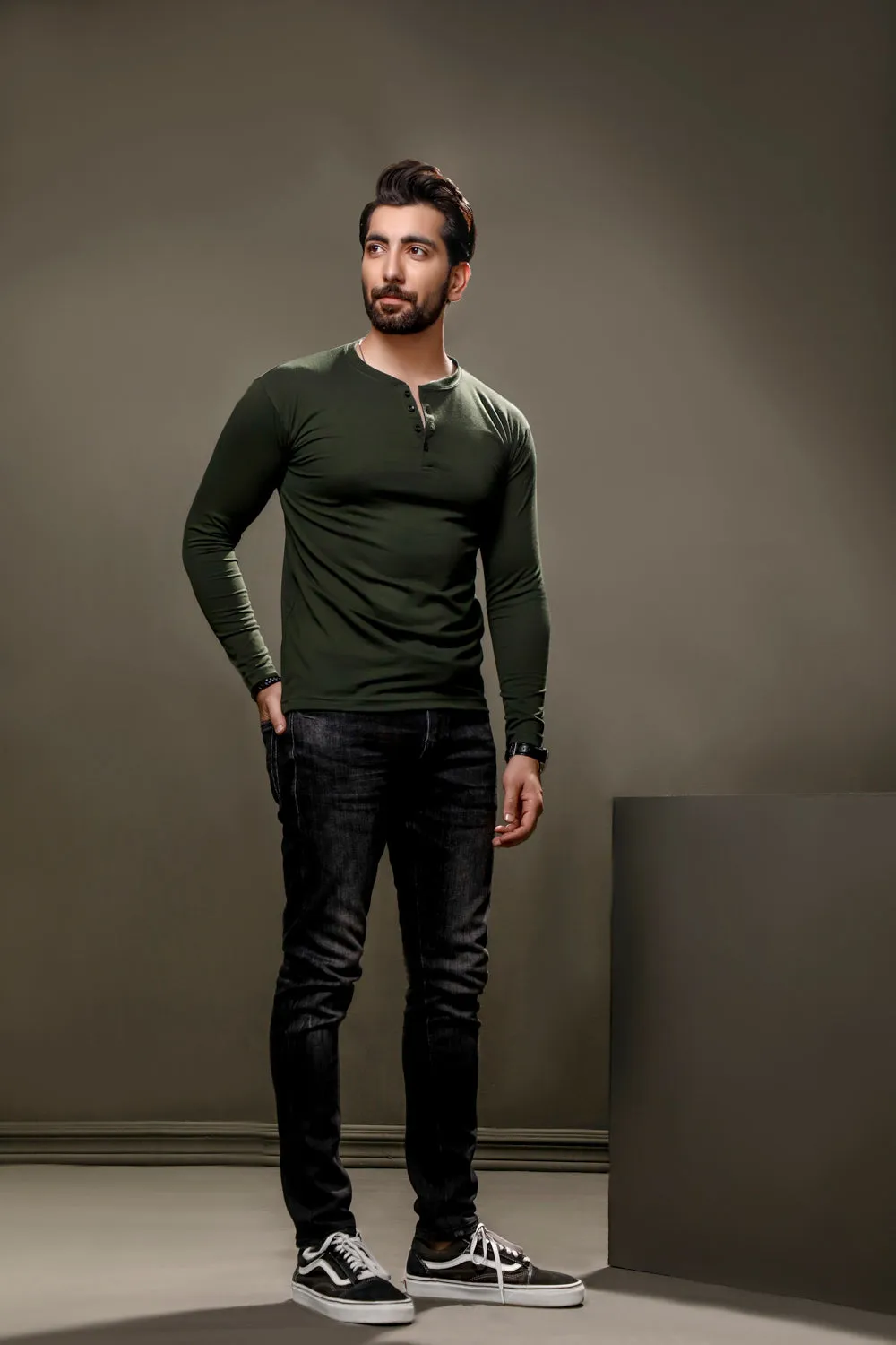 Green Full Sleeves Henley