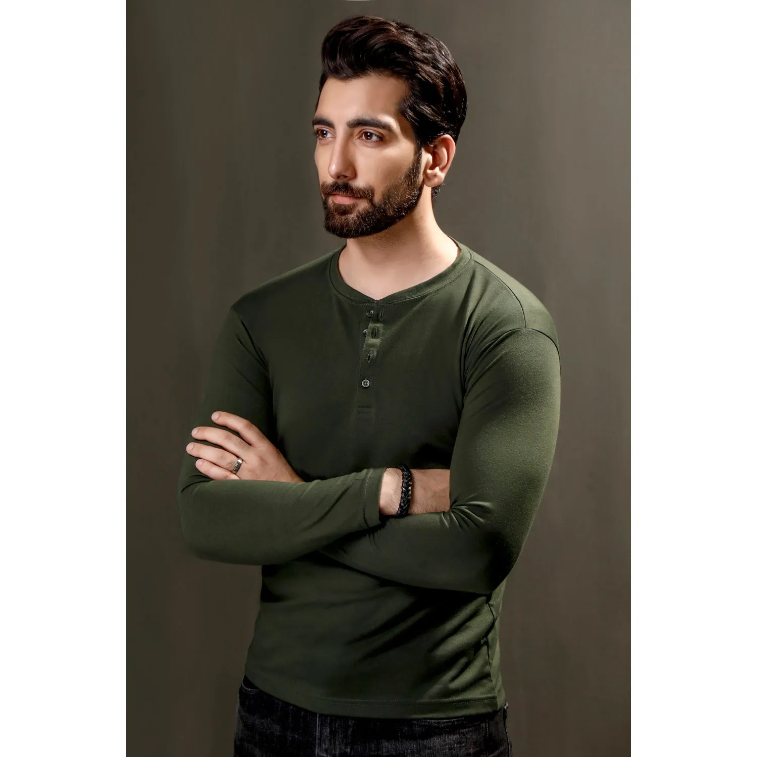 Green Full Sleeves Henley