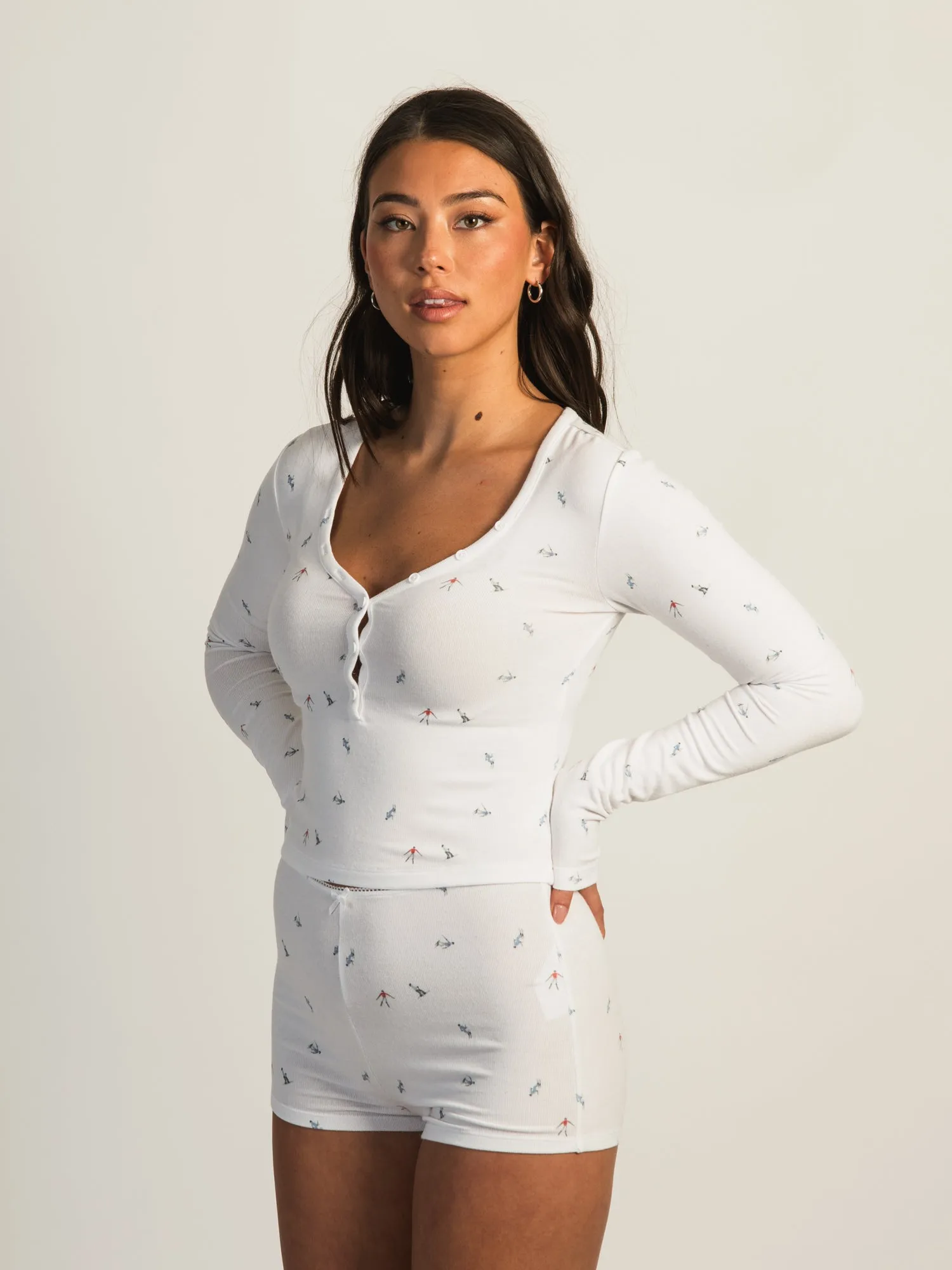 HARLOW HOLLY HENLEY DITSY LONG SLEEVE - WHITE