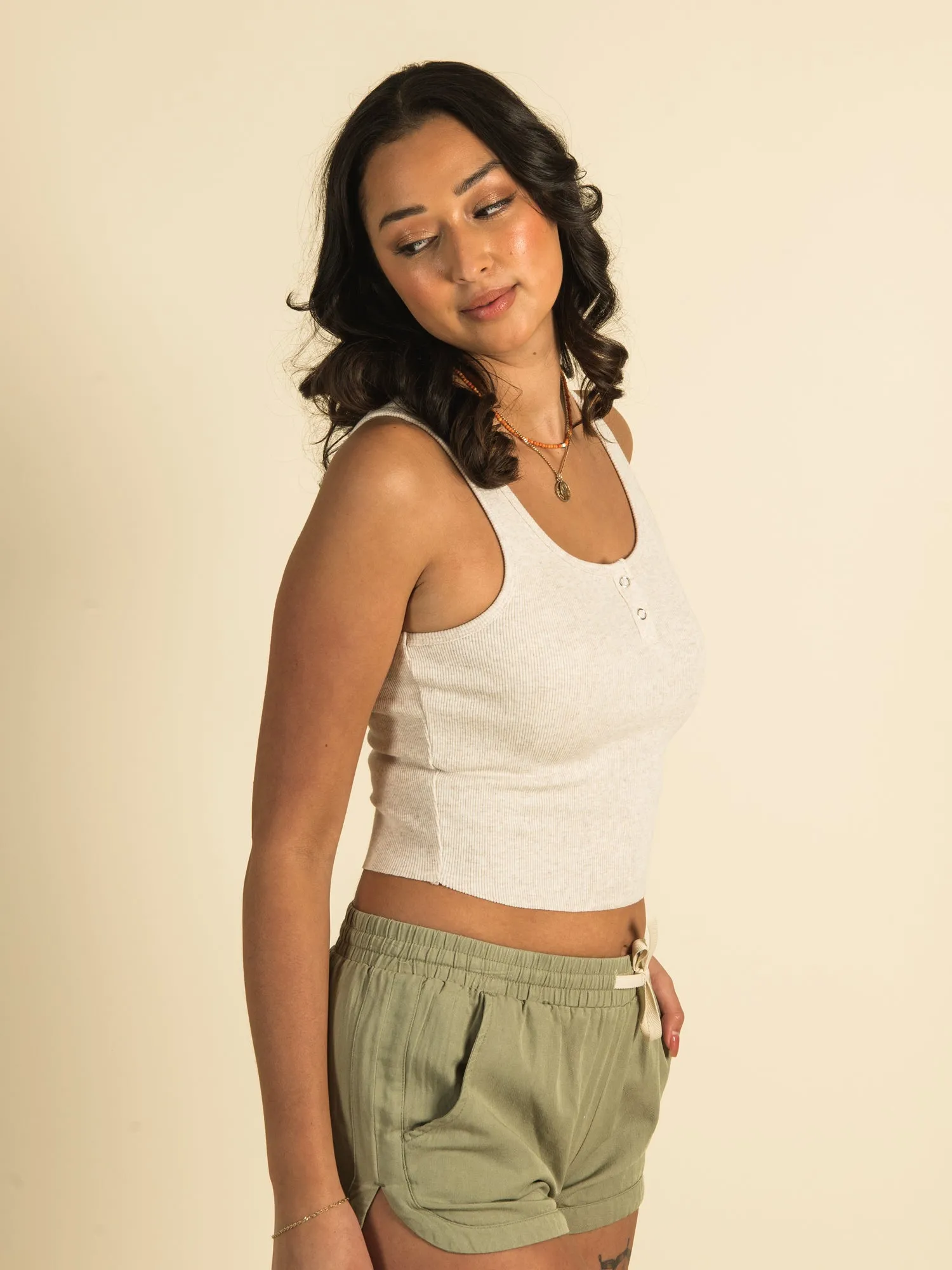 HARLOW SNAP MELANGE HENLEY TANK TOP  - CLEARANCE