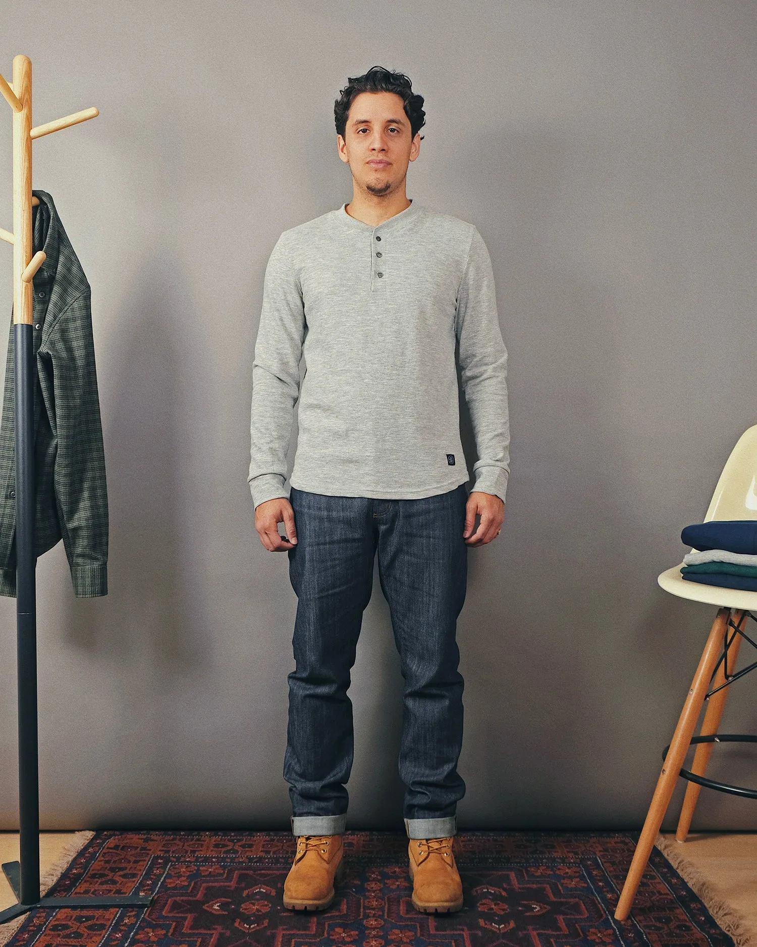 Heather Grey Double Slub L/S Henley