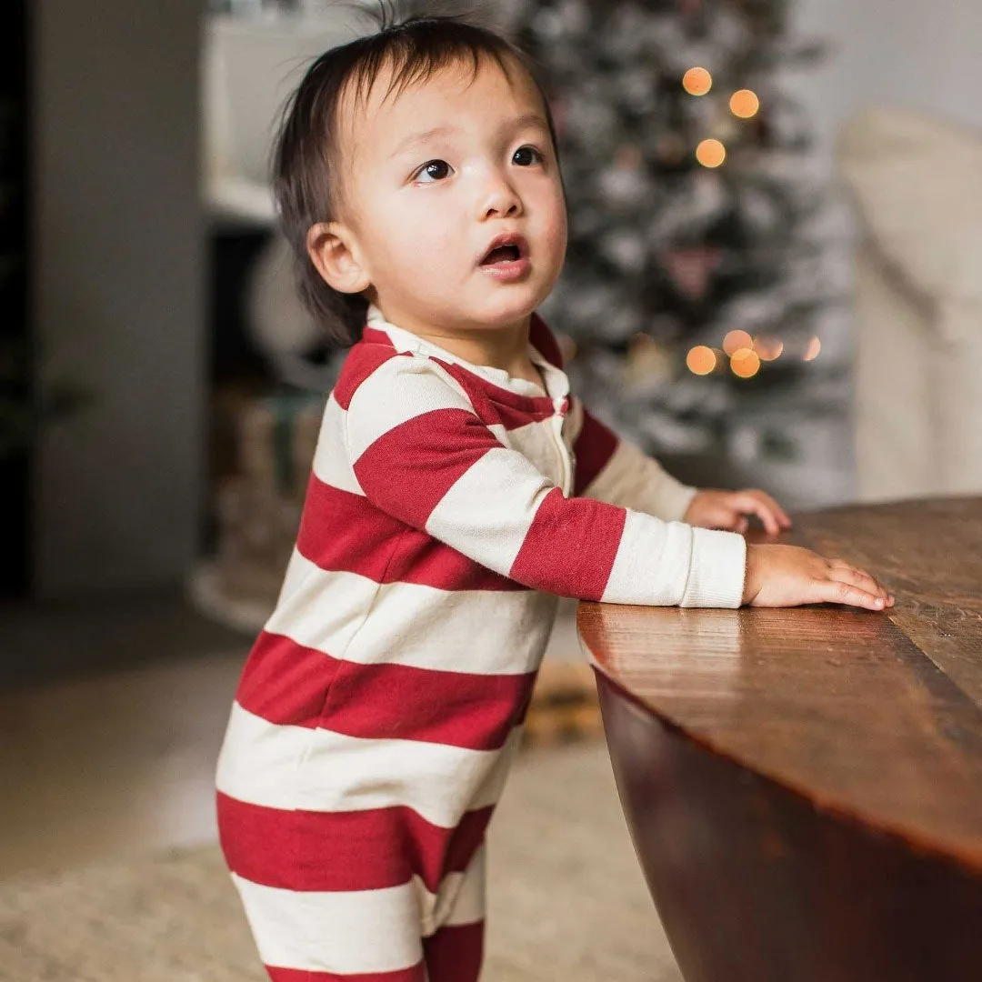 Henley Jumpsuit - Holiday Striped - Redwood
