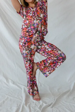 HENLEY STRAIGHT LEG PANTS SET MODAL | Purple Watercolor Floral
