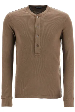 HENLEY T-SHIRT IN MOSS GREEN MODAL COTTON WITH MOTHER-OF-PEARL BUTTONS