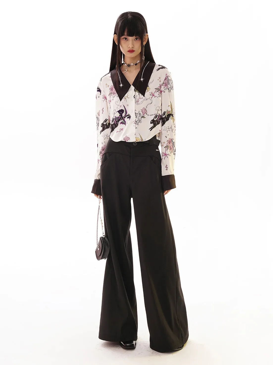High Waist Drape Wide-leg Pants