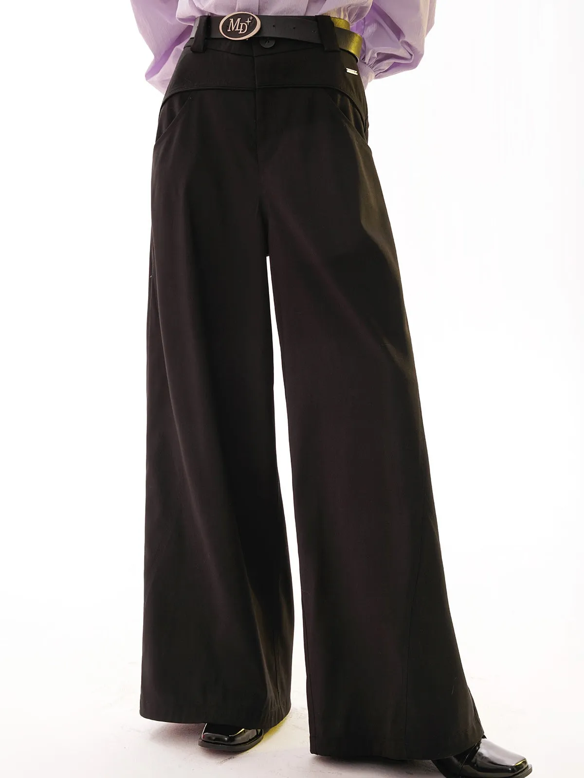 High Waist Drape Wide-leg Pants