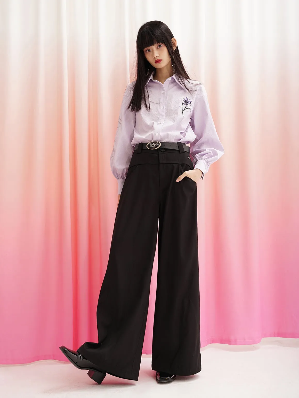 High Waist Drape Wide-leg Pants
