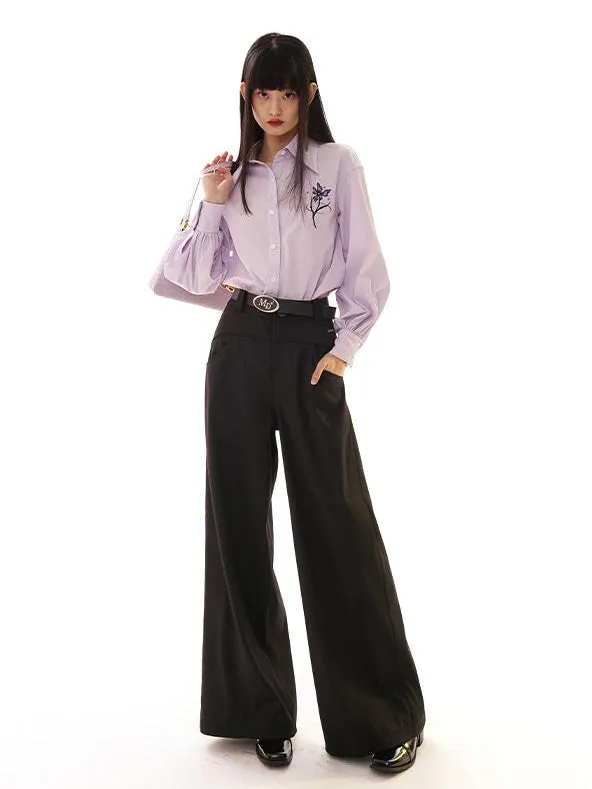 High Waist Drape Wide-leg Pants