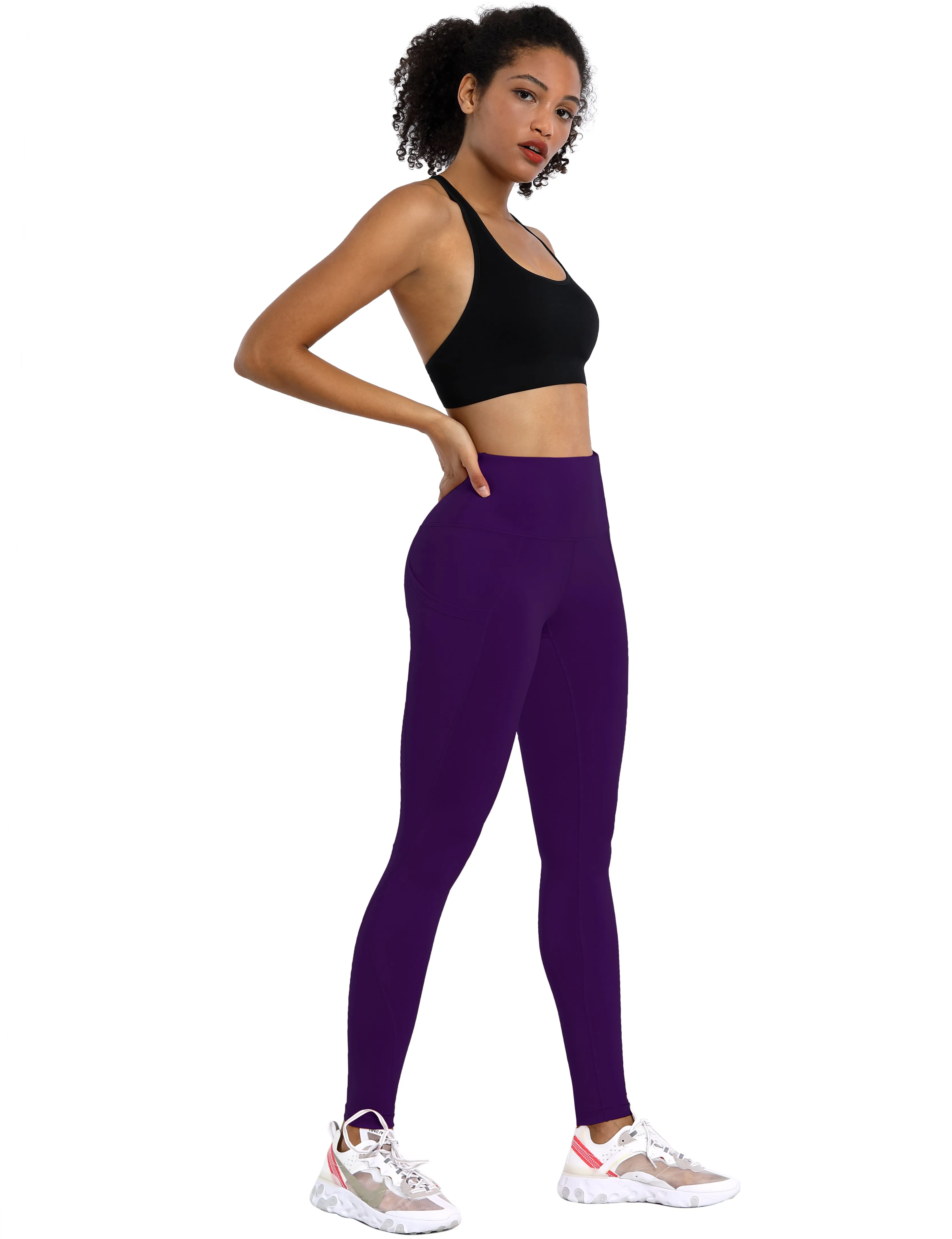 High Waist Side Pockets Running Pants pansypurple_Running