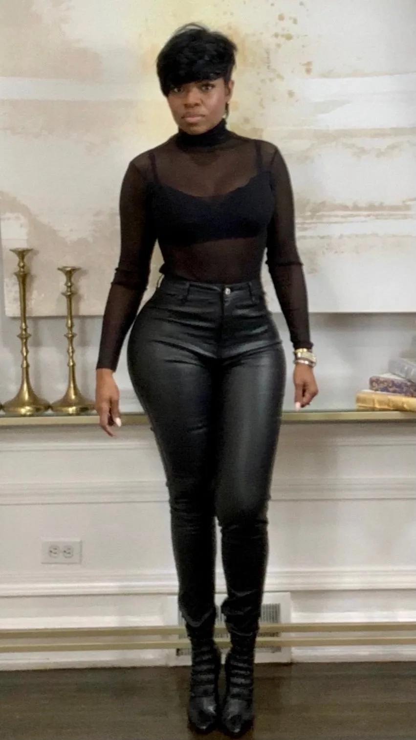 High Waist Vegan Leather  Pants - Black