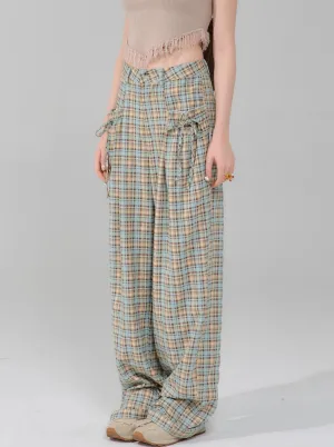 High Waist Wide Leg Plaid Pants