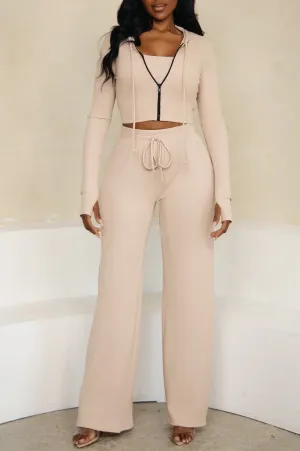 HMS Skins: Tan Baby Rib High Waist Drawstring Wide Leg Pants