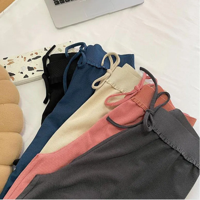 Ice Silk Wide Leg Pants Women Summer France High Waist Drape Loose Slim Look Straight Pants