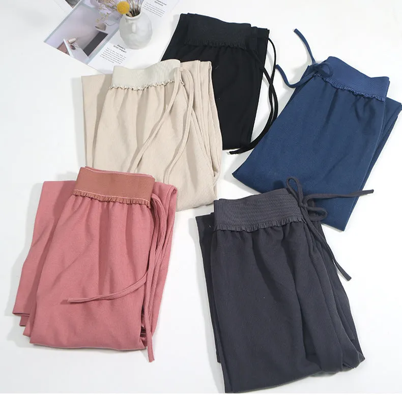 Ice Silk Wide Leg Pants Women Summer France High Waist Drape Loose Slim Look Straight Pants