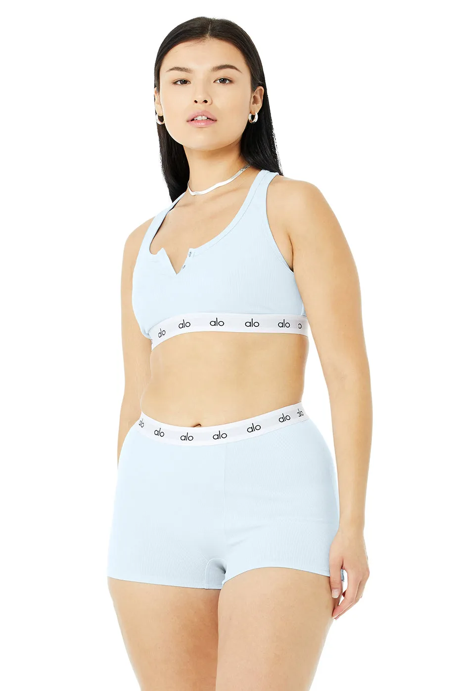 Icon Ribbed Henley Bra - Powder Blue