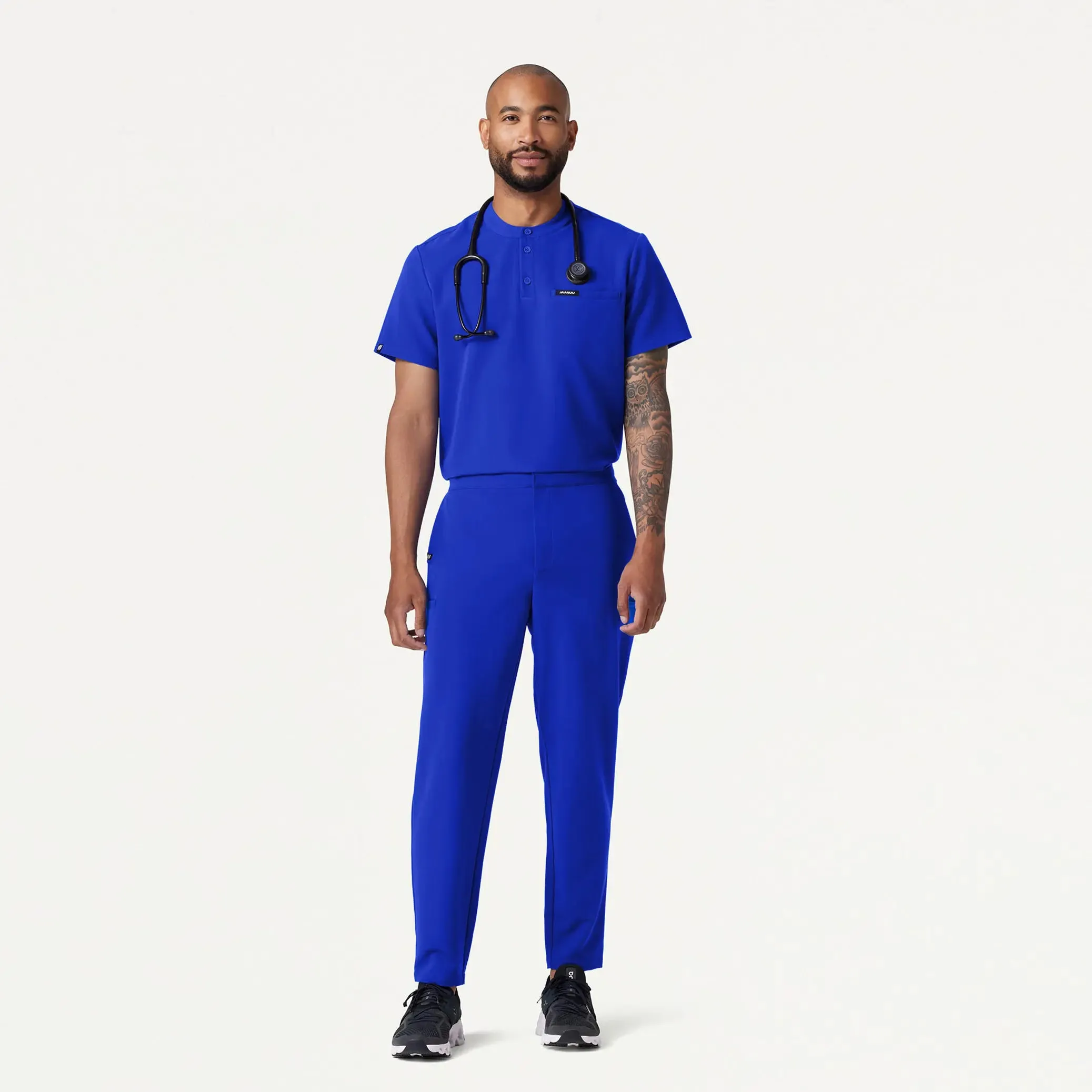 Jaanuu Men's Reeve Henley Scrub Top - Electric Blue