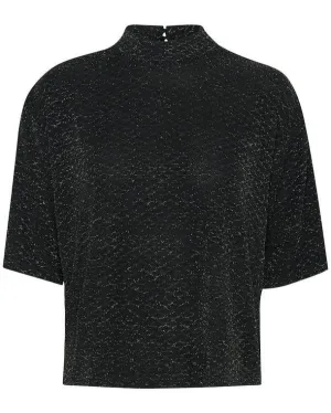 KAELLIE T-SHIRT | BLACK GLITTER JERSEY