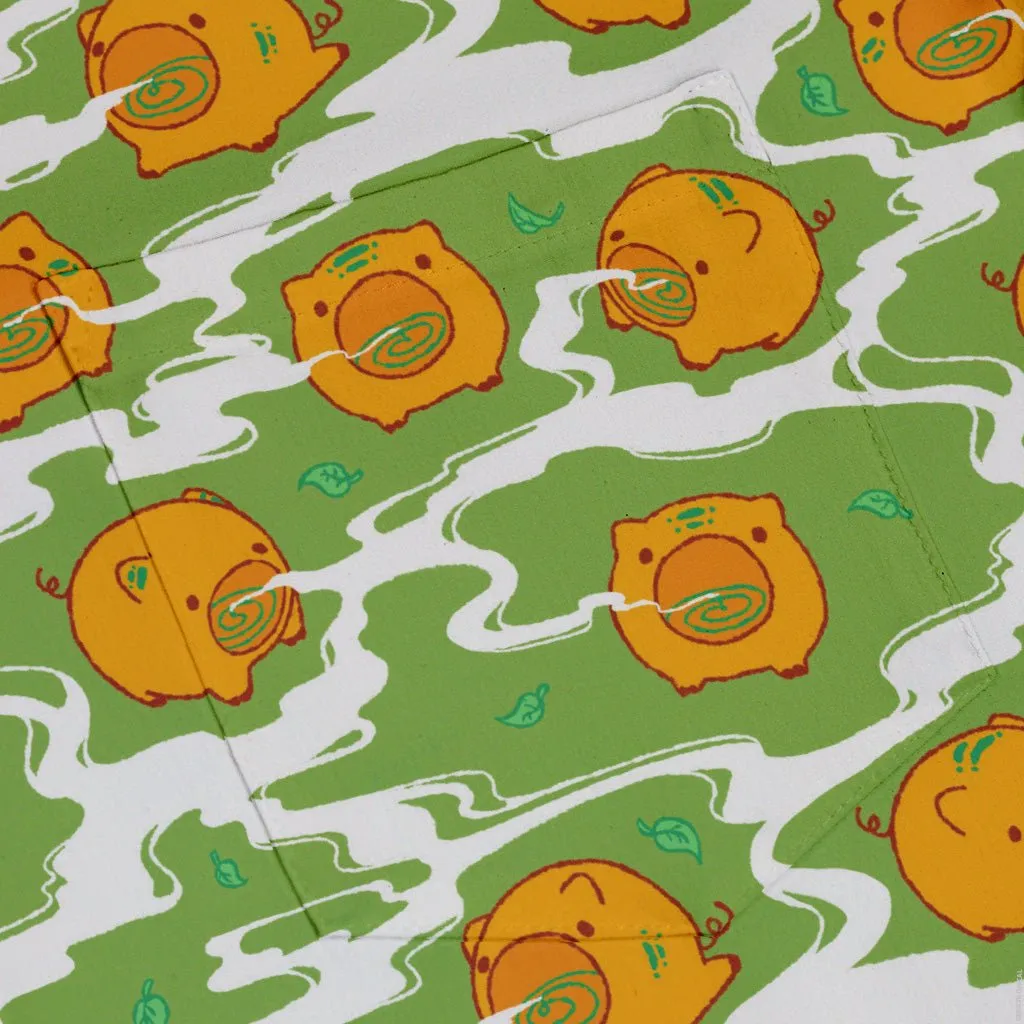 Kawaii Piglets Incense Green Button Up Shirt