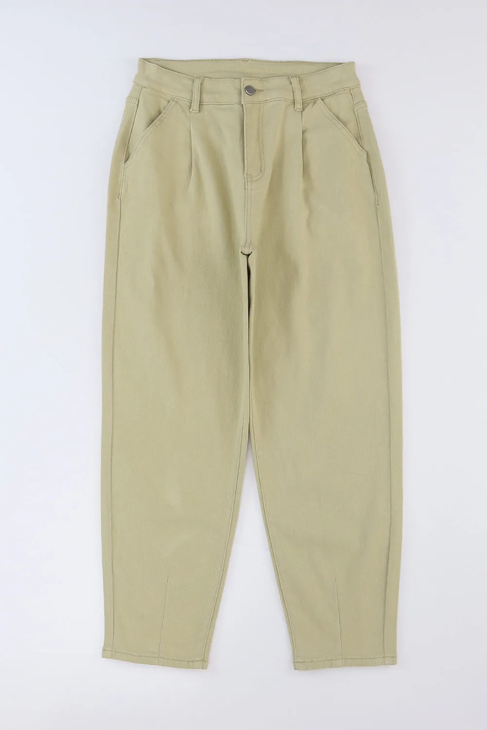Khaki Solid High Waist Casual Pants