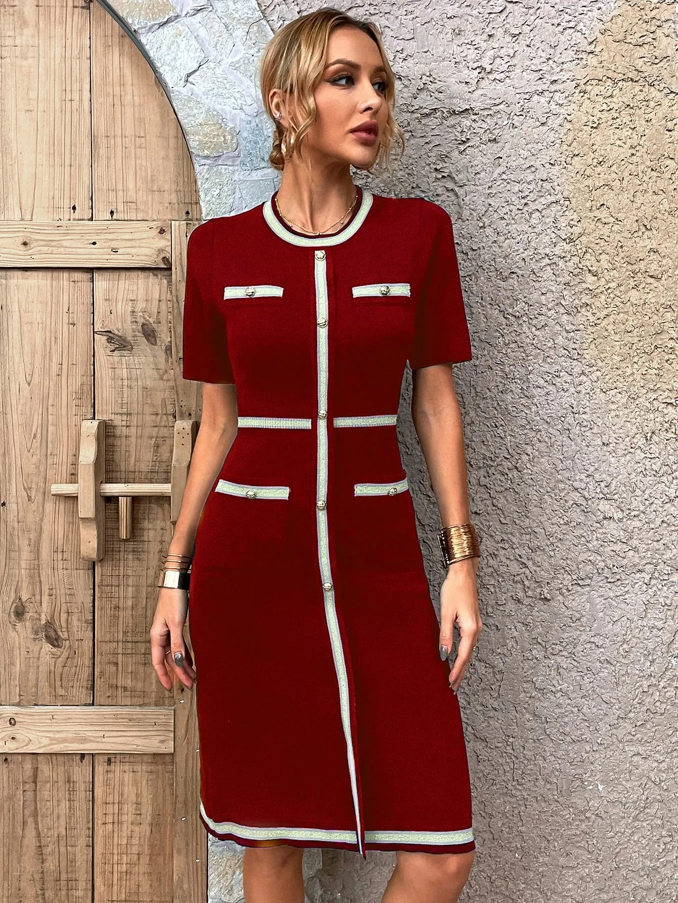 Knit Mix Contrast Trim Sweater Dress