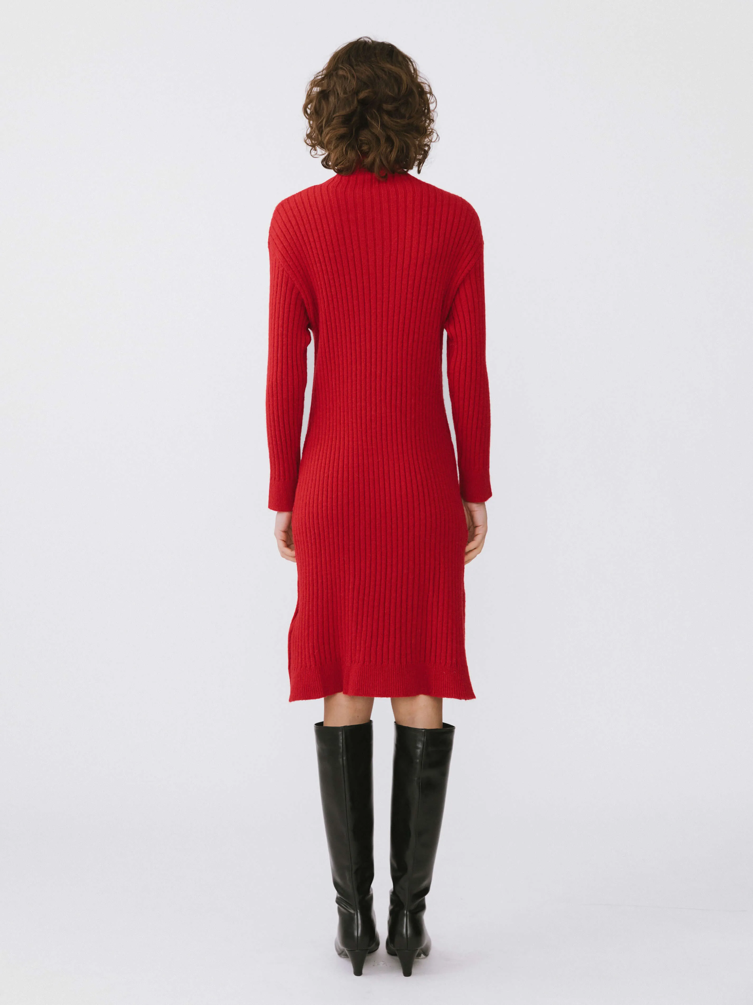 Large Lapel Red Knit Dress
