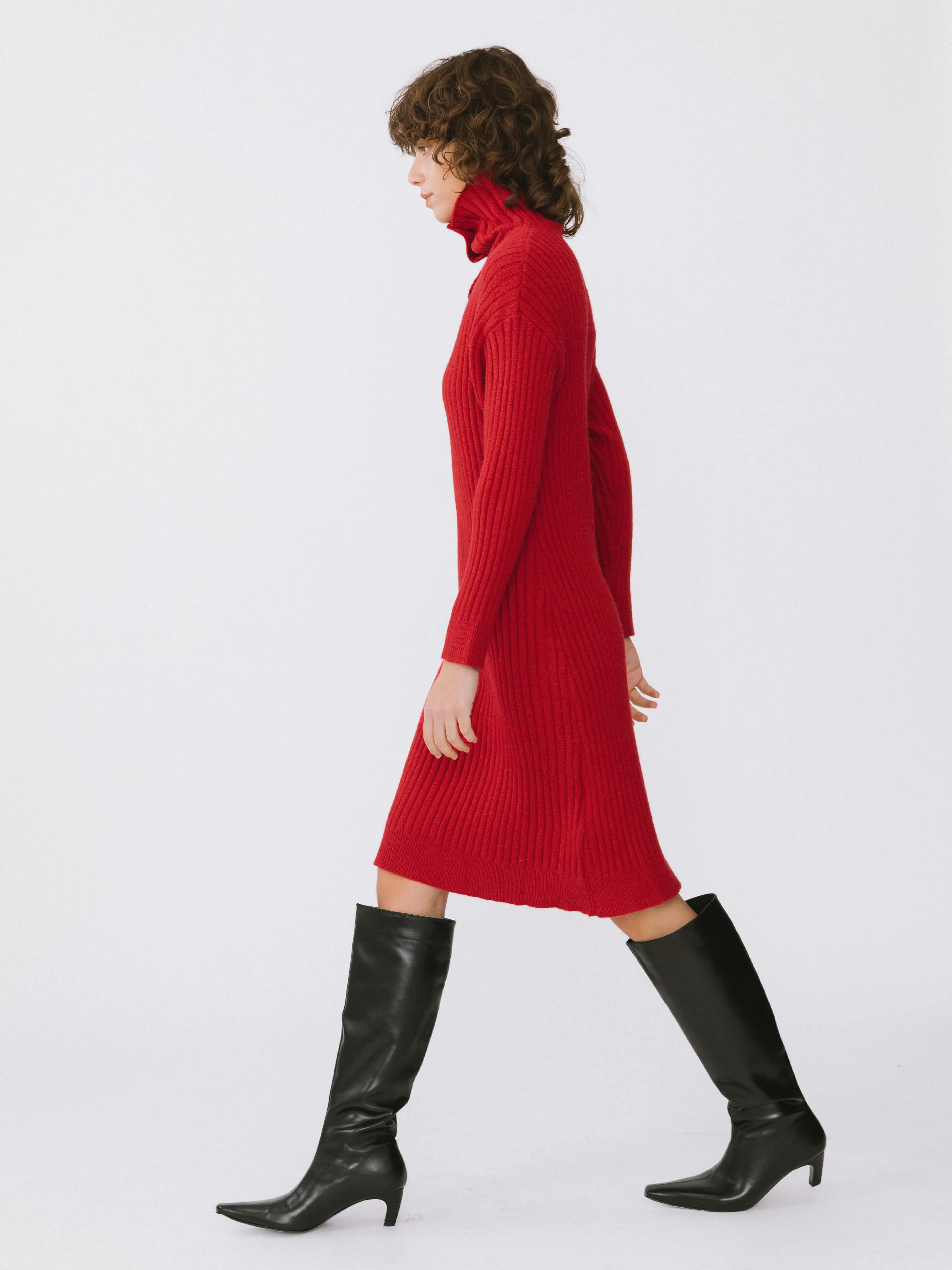 Large Lapel Red Knit Dress