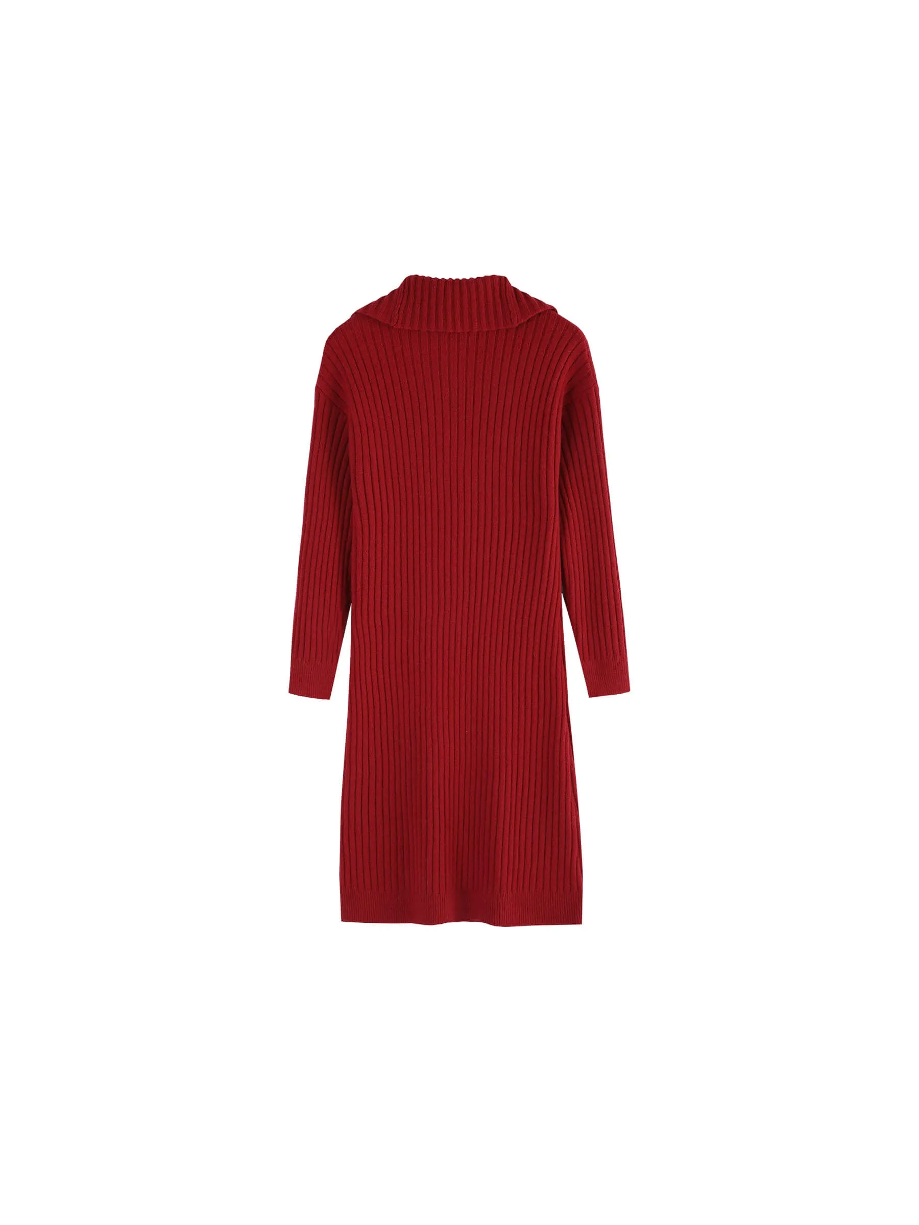 Large Lapel Red Knit Dress