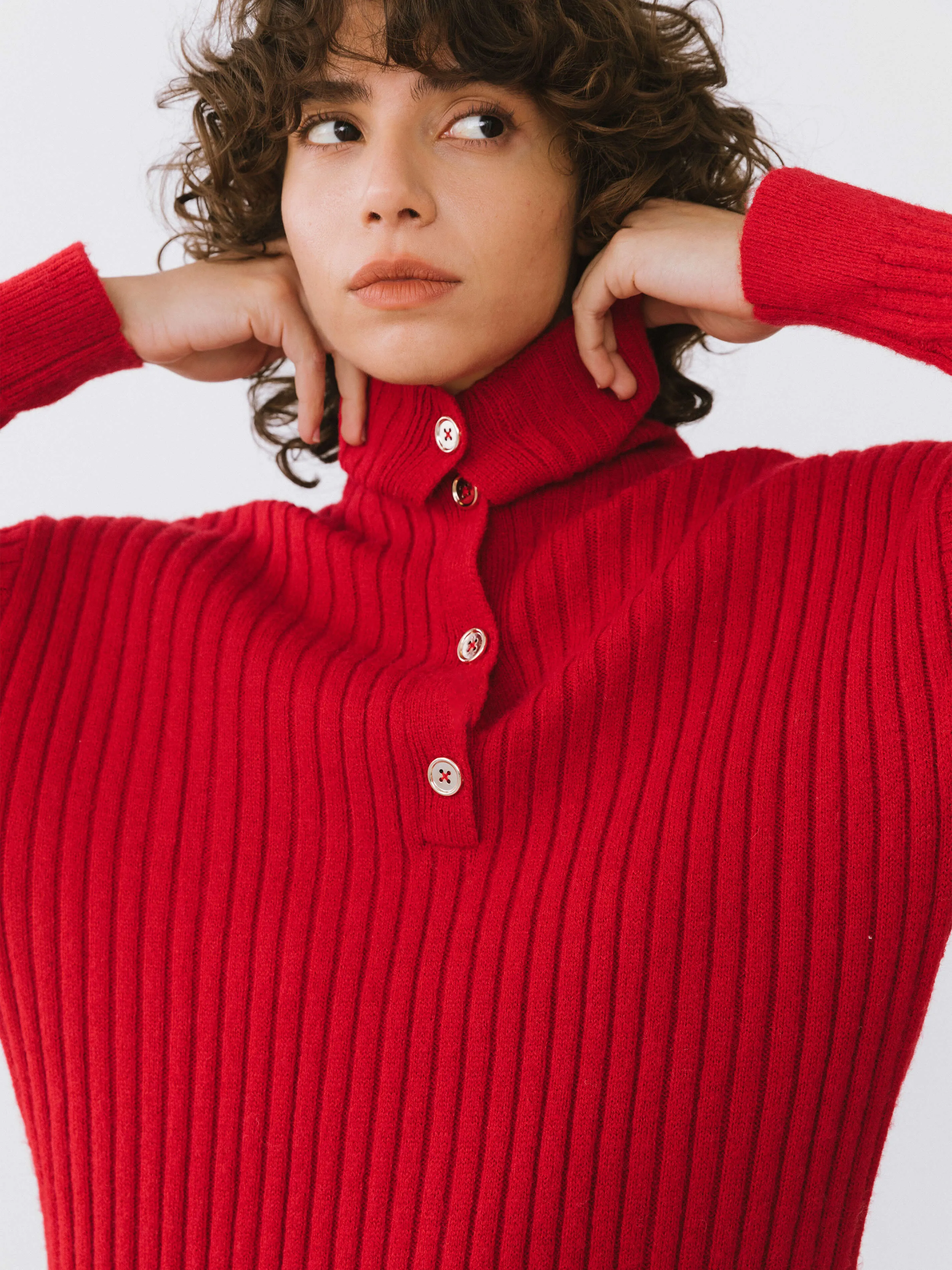 Large Lapel Red Knit Dress