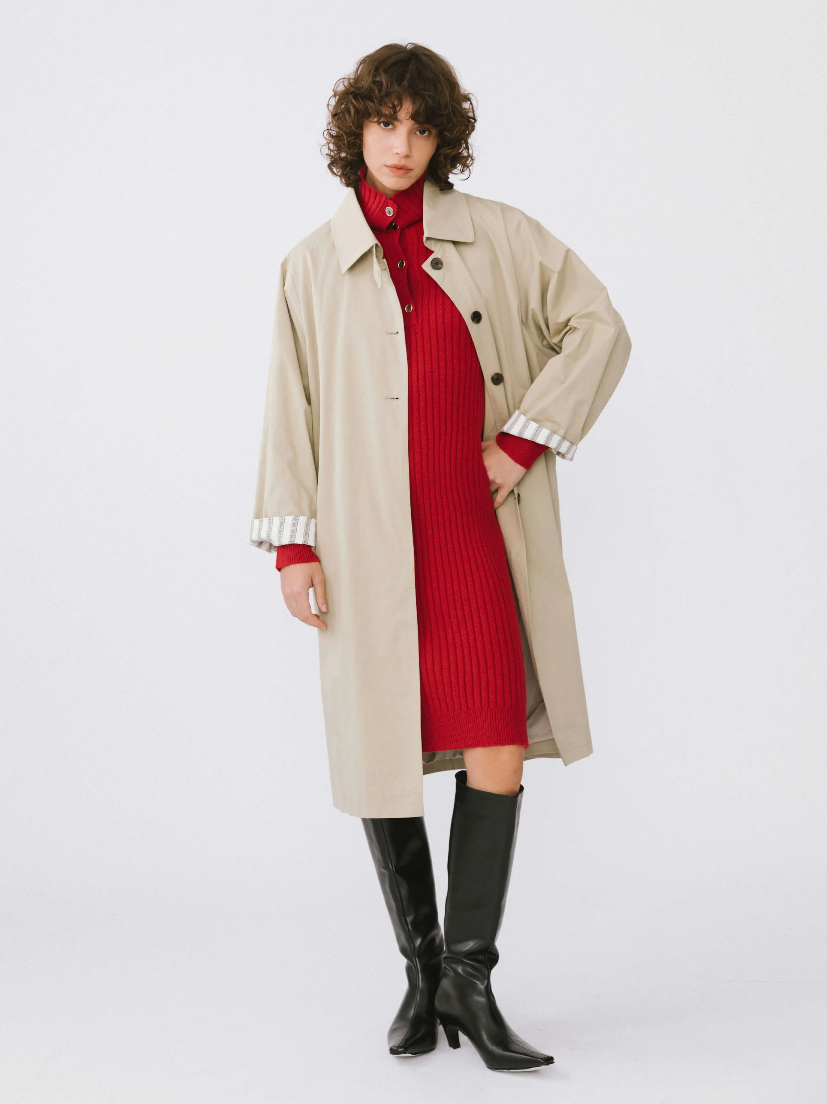 Large Lapel Red Knit Dress