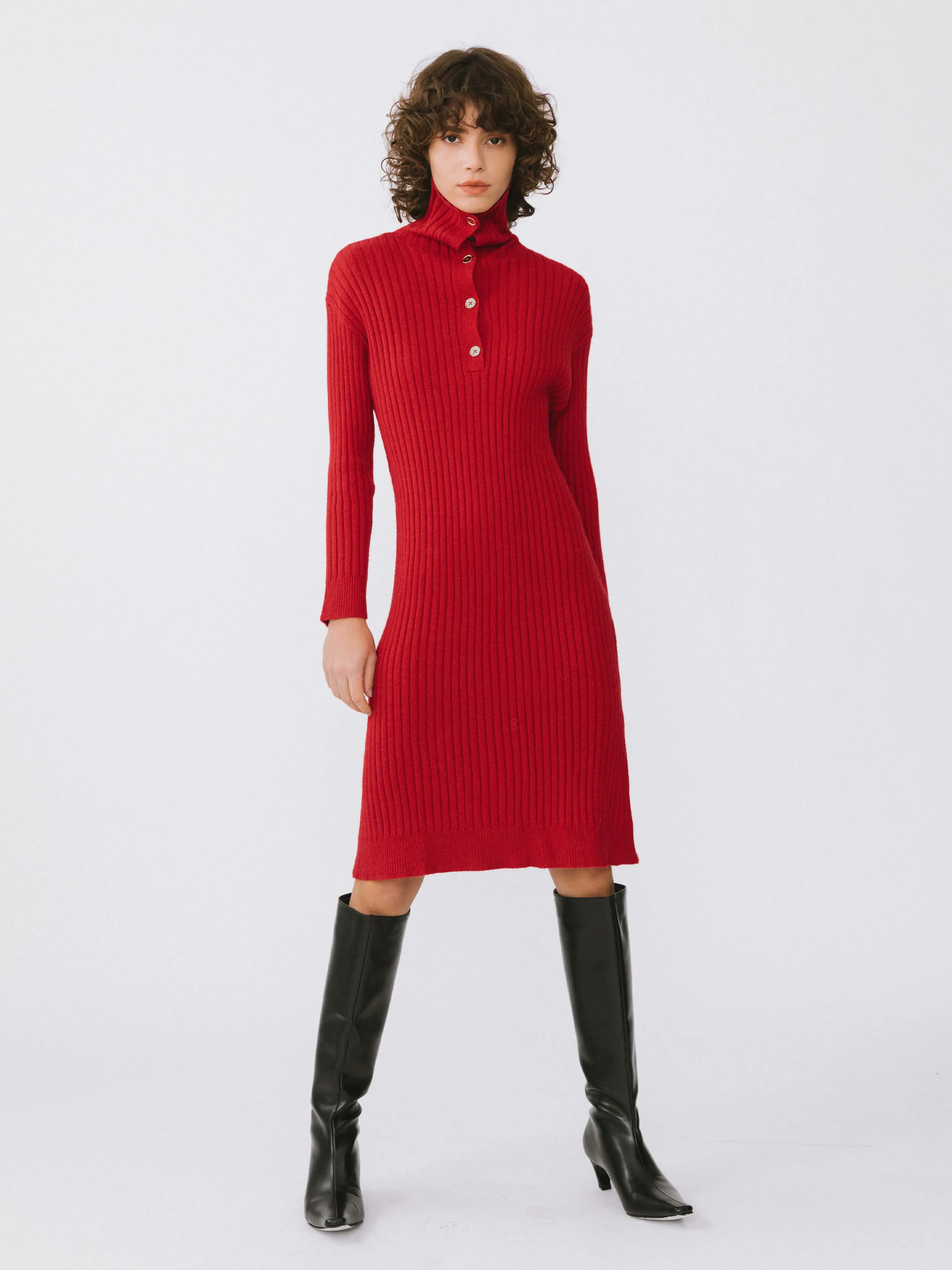 Large Lapel Red Knit Dress