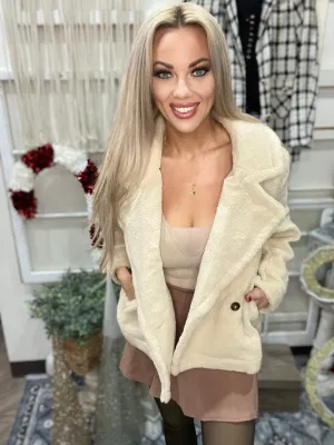 Light Taupe Fuzzy Peacoat Jacket