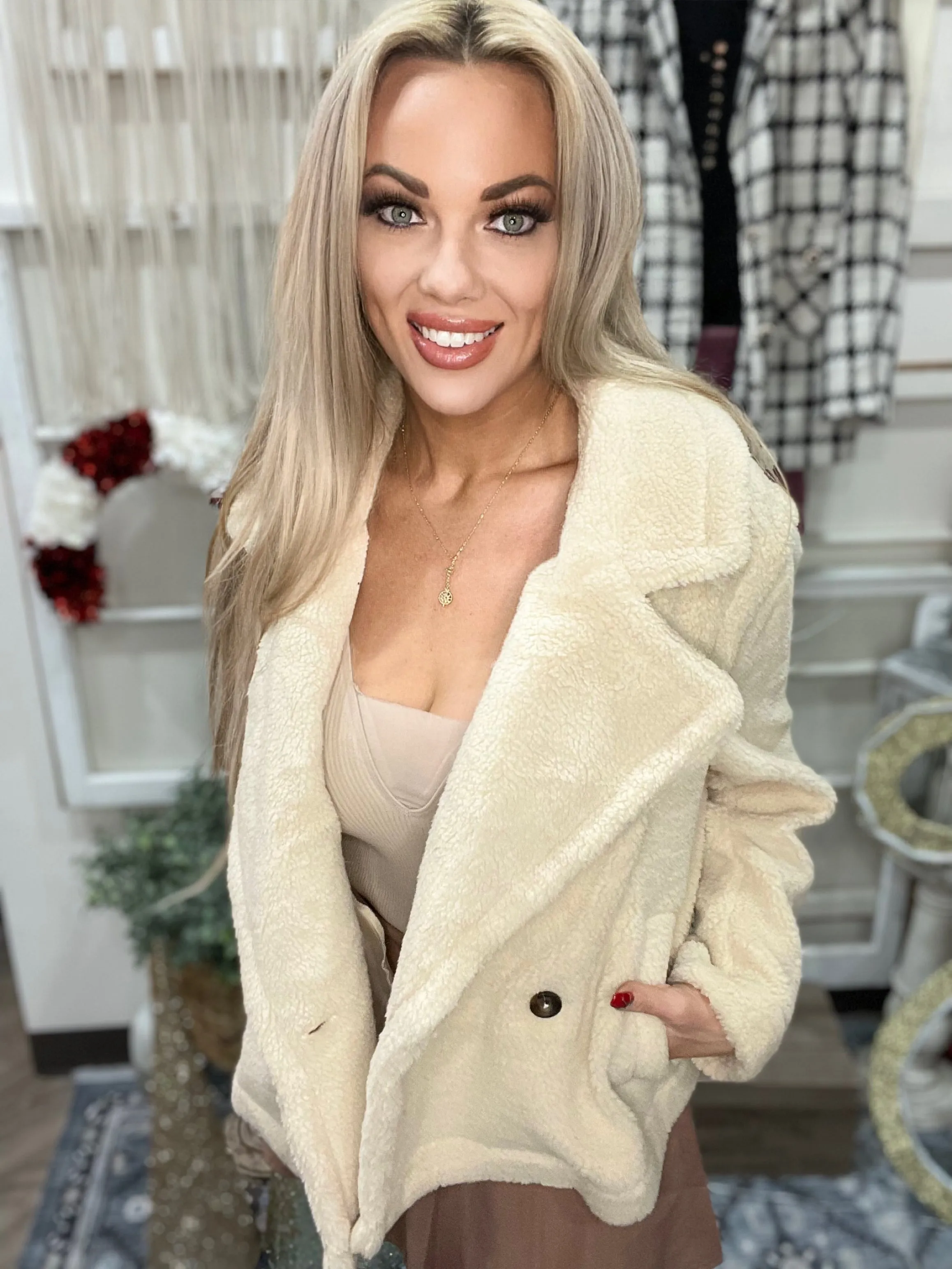 Light Taupe Fuzzy Peacoat Jacket