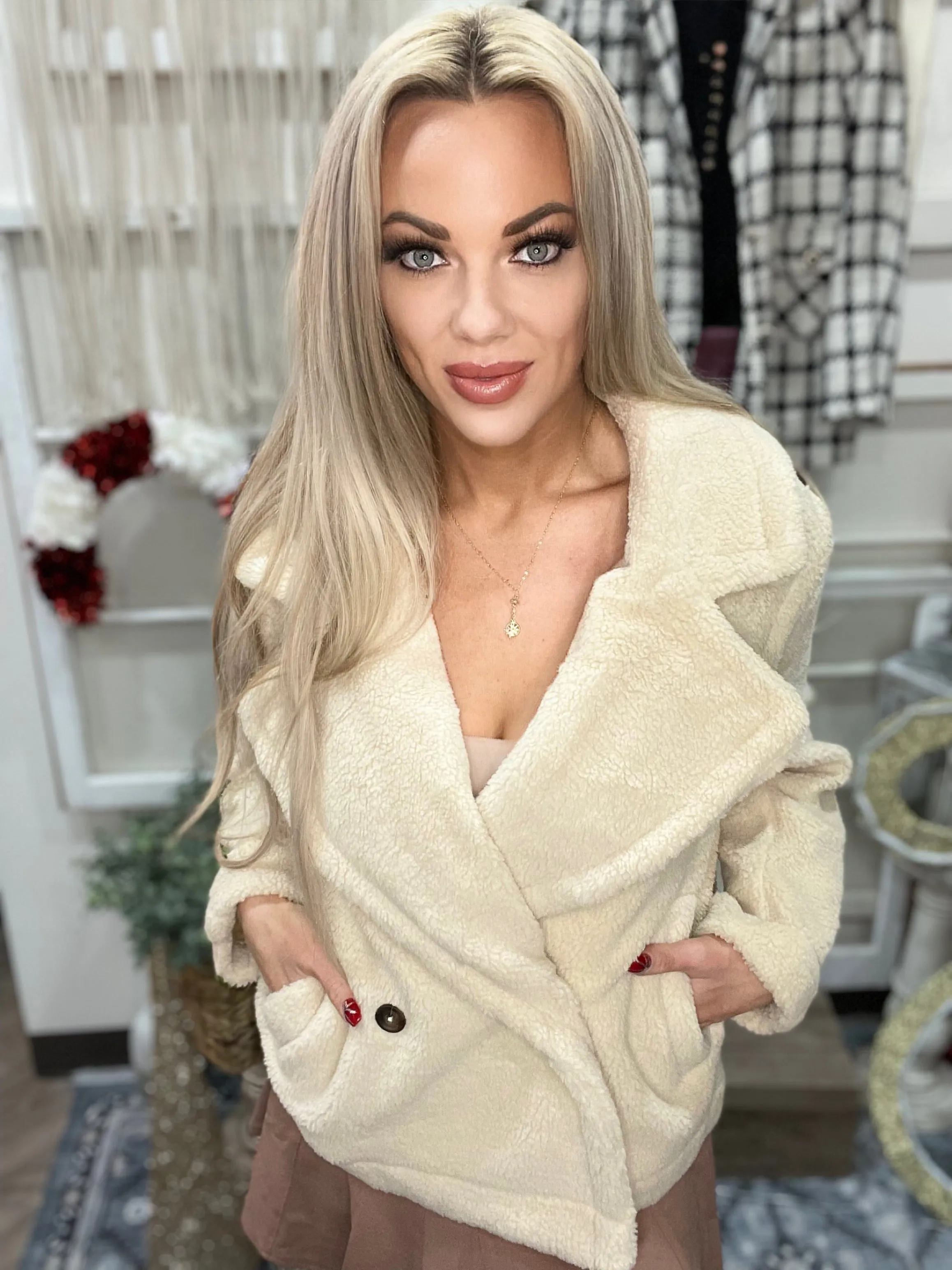 Light Taupe Fuzzy Peacoat Jacket