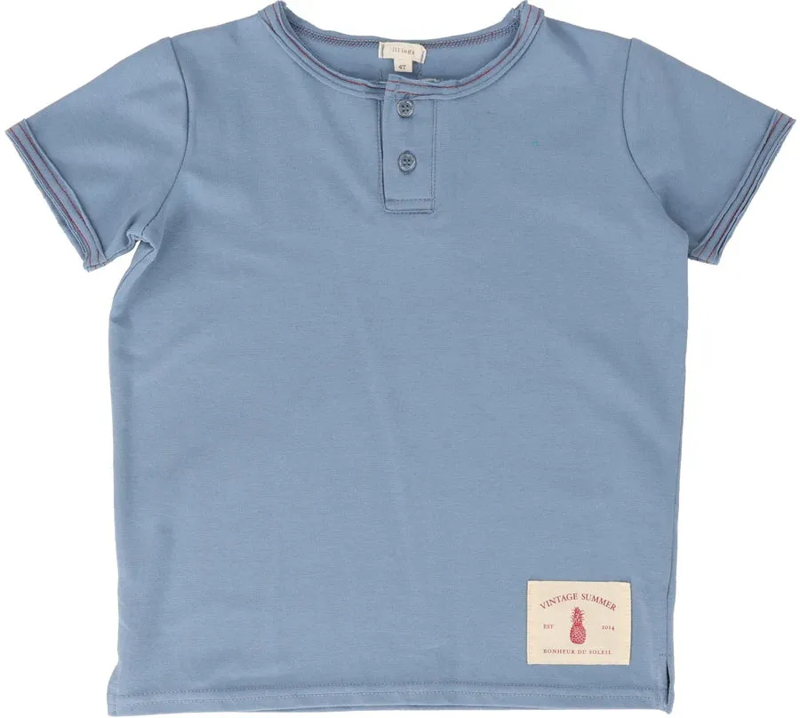 Lil Legs Boys Henley Tee in Blue