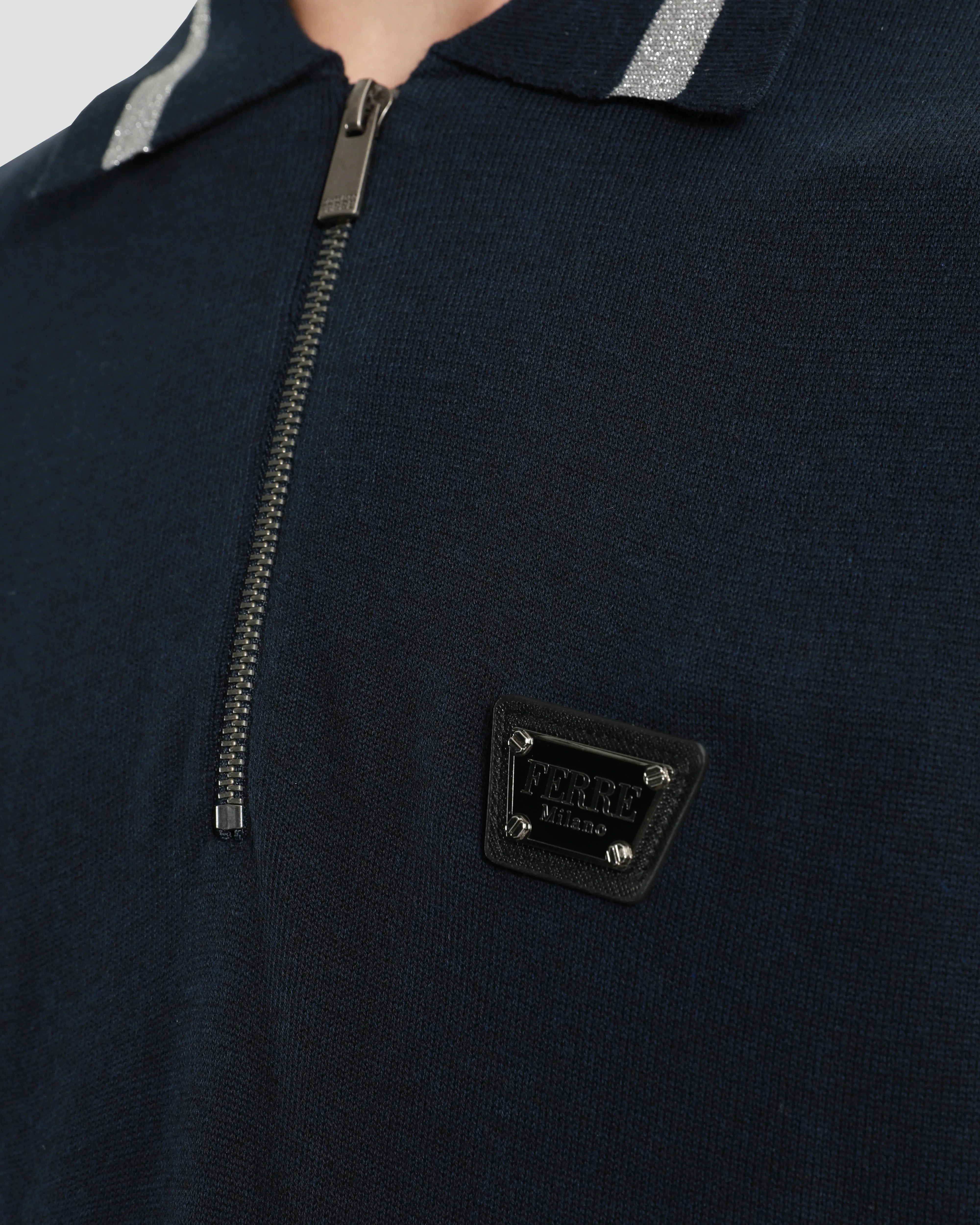 Logo Embellished Half Zip Top