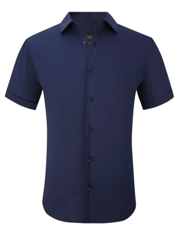 Men's Blue casual short sleeve shirt sold color stretch material By Suslo Couture