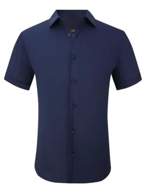 Men's Blue casual short sleeve shirt sold color stretch material By Suslo Couture