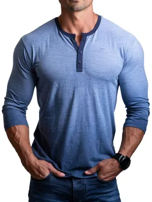 Men's Gradient Print Casual Henley Neck Long Sleeve T-Shirt
