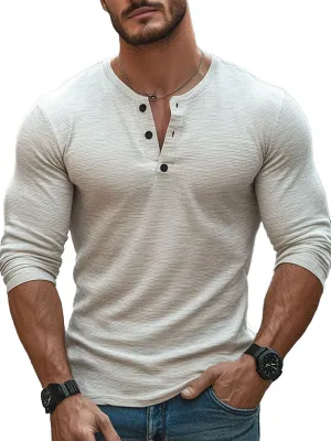 Men's Henley Collar Button Casual Long Sleeve T-Shirt