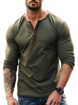 Men's Retro Casual Henley Collar Long Sleeve T-Shirt