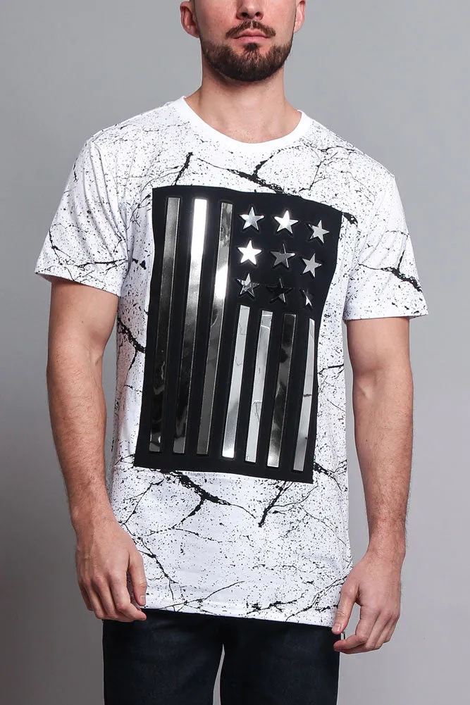 Metallic American Flag Marble Print T-Shirt