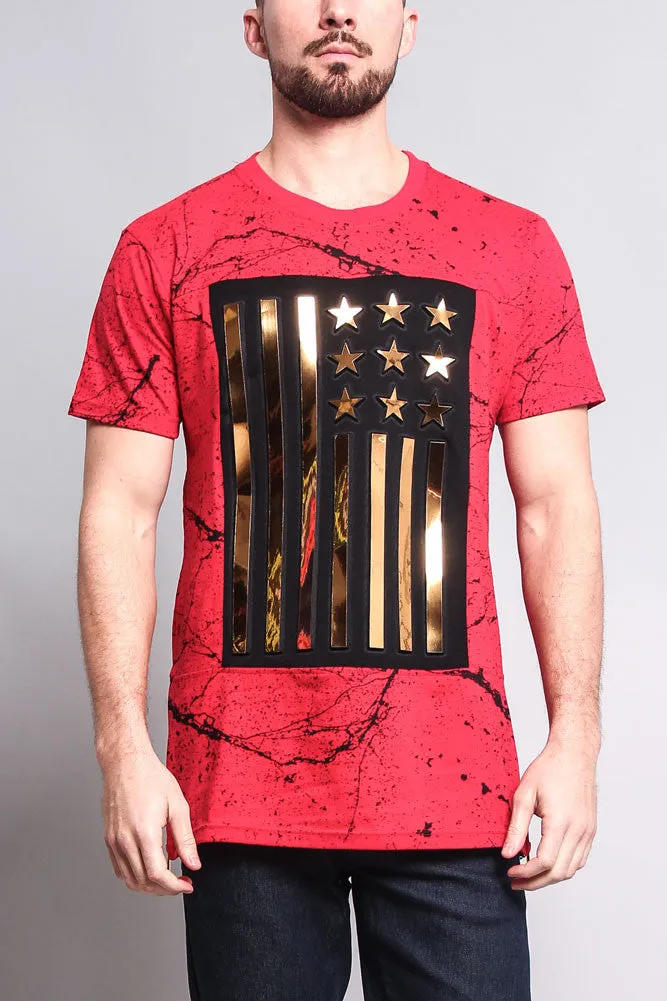 Metallic American Flag Marble Print T-Shirt
