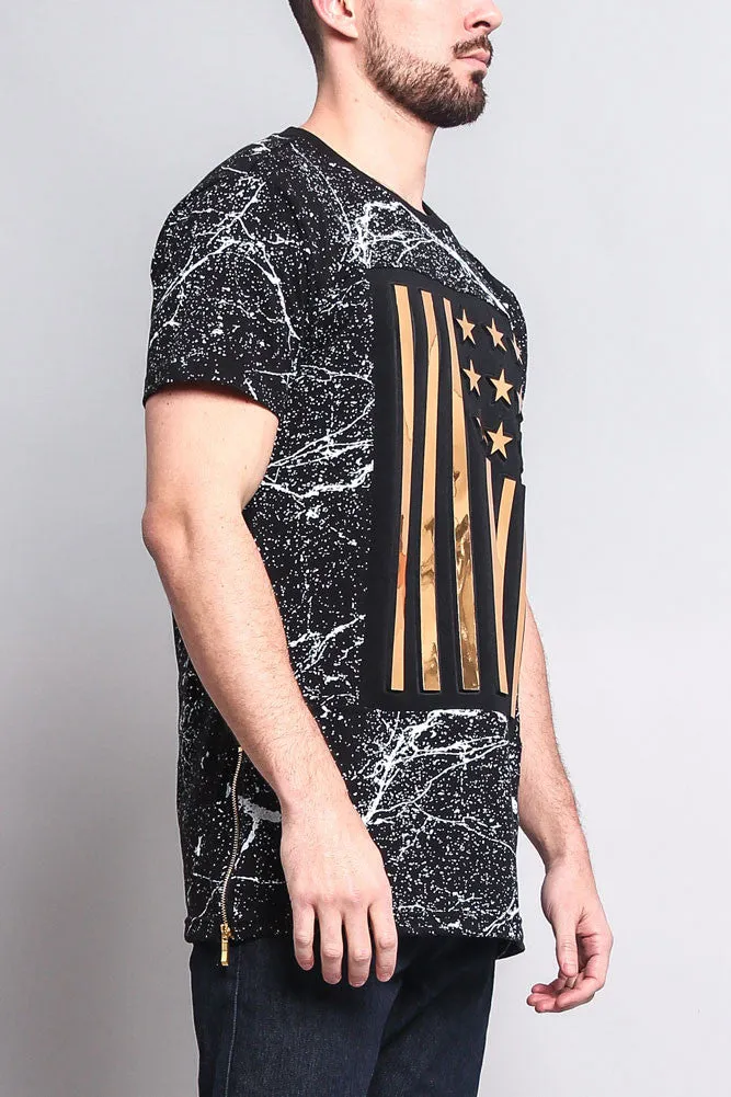 Metallic American Flag Marble Print T-Shirt