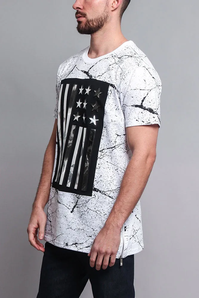Metallic American Flag Marble Print T-Shirt