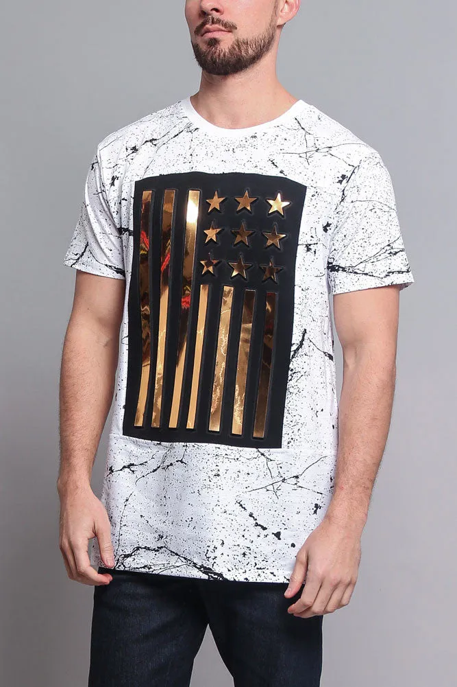 Metallic American Flag Marble Print T-Shirt