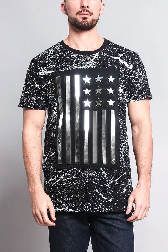 Metallic American Flag Marble Print T-Shirt