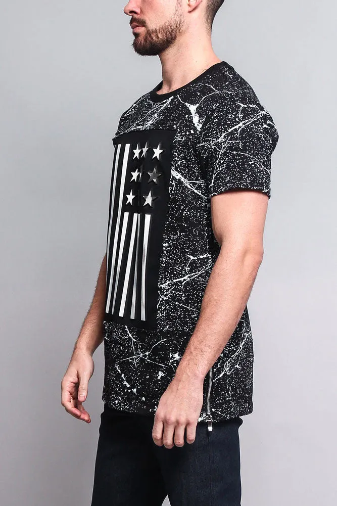Metallic American Flag Marble Print T-Shirt